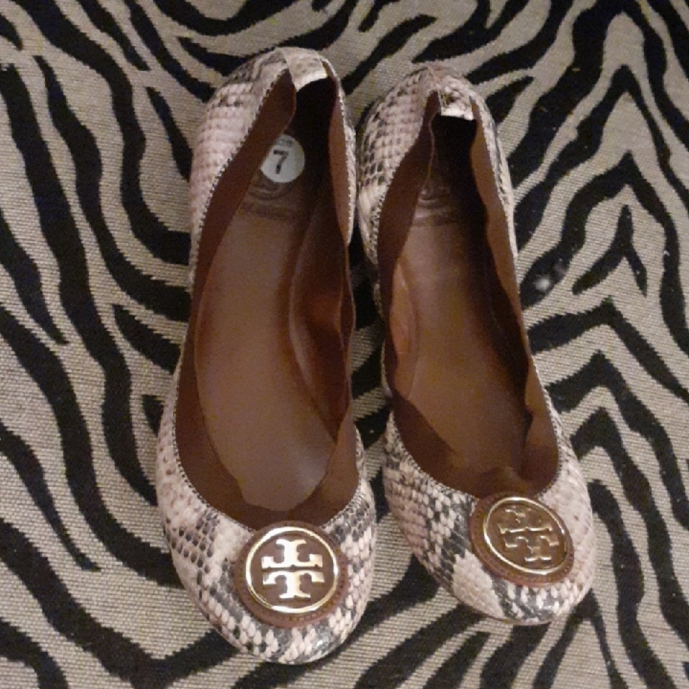 Tory Burch Snakeskin Ballet Flats - Brown Size 7